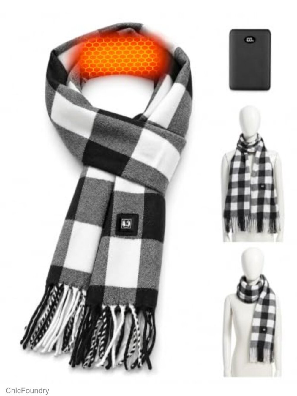 USB Rechargeable Heated Scarf Polyester 3 Heat Settings Outdoor Winter